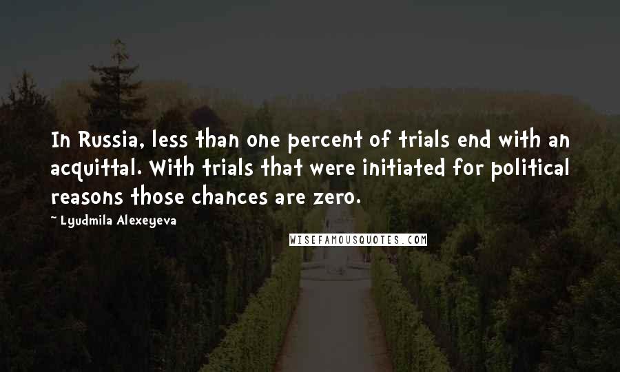 Lyudmila Alexeyeva Quotes: In Russia, less than one percent of trials end with an acquittal. With trials that were initiated for political reasons those chances are zero.