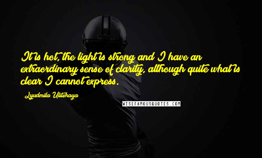 Lyudmila Ulitskaya Quotes: It is hot, the light is strong and I have an extraordinary sense of clarity, although quite what is clear I cannot express.