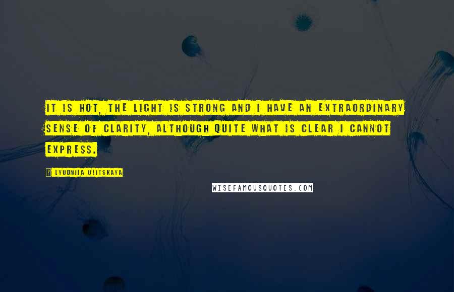 Lyudmila Ulitskaya Quotes: It is hot, the light is strong and I have an extraordinary sense of clarity, although quite what is clear I cannot express.