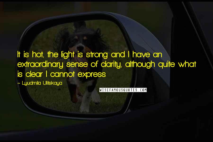 Lyudmila Ulitskaya Quotes: It is hot, the light is strong and I have an extraordinary sense of clarity, although quite what is clear I cannot express.