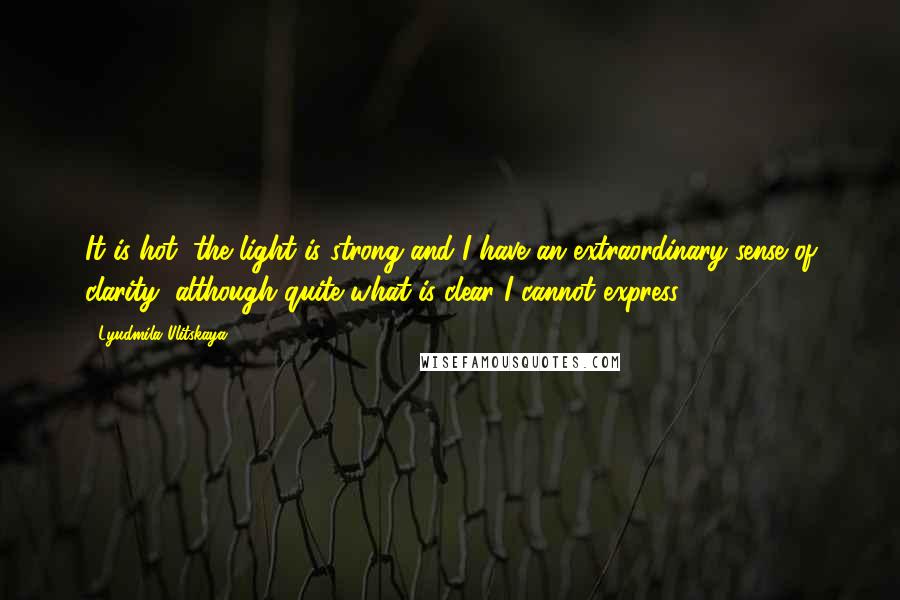 Lyudmila Ulitskaya Quotes: It is hot, the light is strong and I have an extraordinary sense of clarity, although quite what is clear I cannot express.