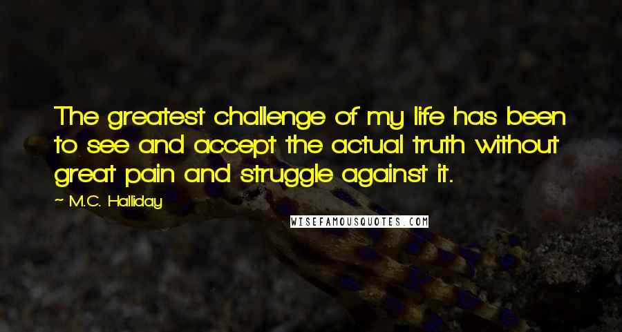 M.C. Halliday Quotes: The greatest challenge of my life has been to see and accept the actual truth without great pain and struggle against it.