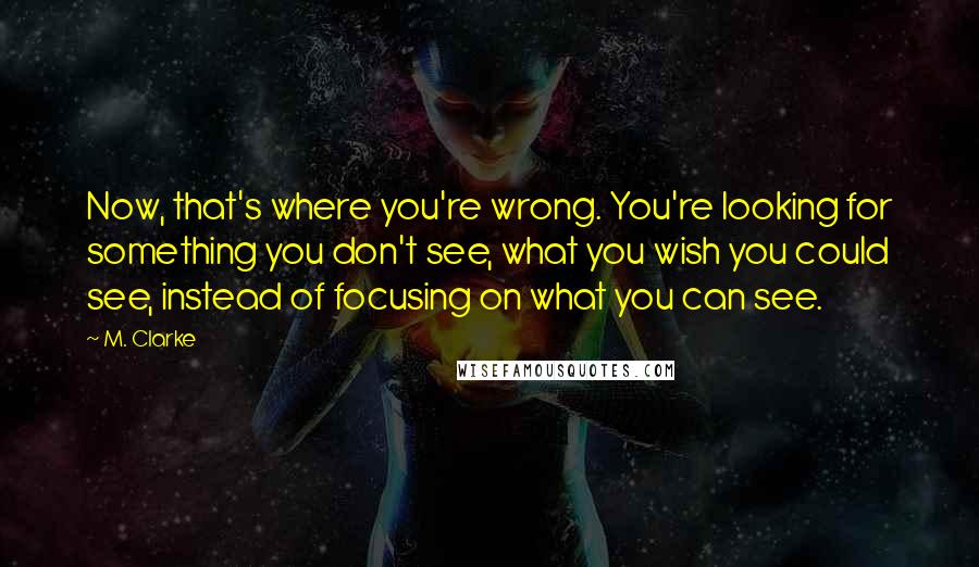 M. Clarke Quotes: Now, that's where you're wrong. You're looking for something you don't see, what you wish you could see, instead of focusing on what you can see.