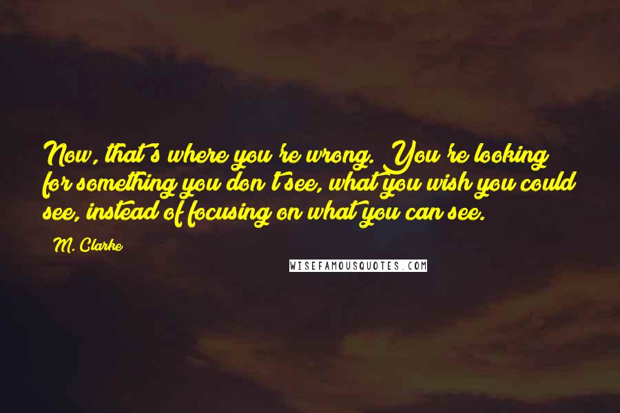 M. Clarke Quotes: Now, that's where you're wrong. You're looking for something you don't see, what you wish you could see, instead of focusing on what you can see.