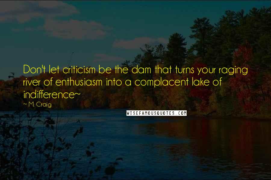 M. Craig Quotes: Don't let criticism be the dam that turns your raging river of enthusiasm into a complacent lake of indifference~