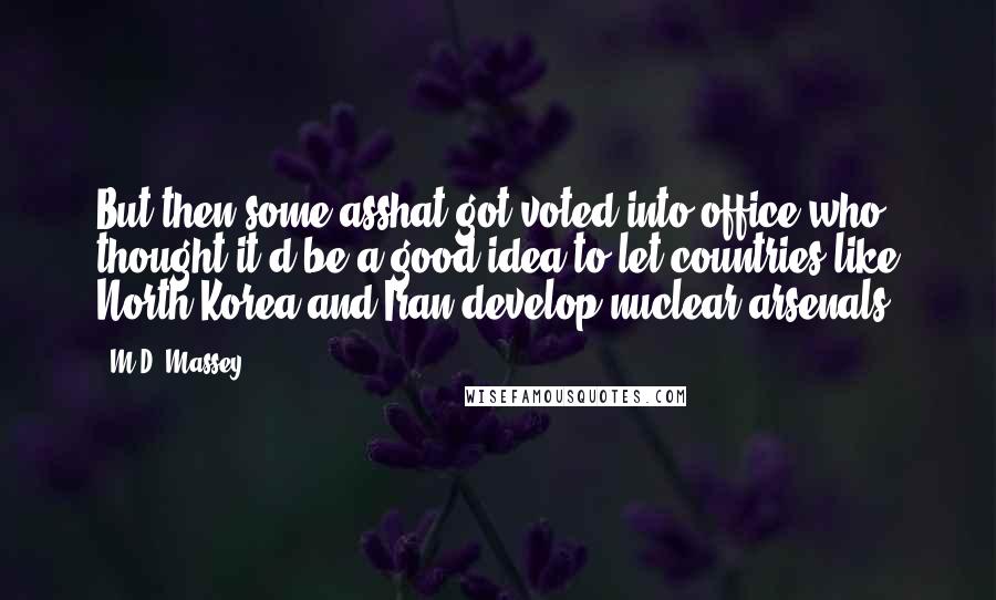 M.D. Massey Quotes: But then some asshat got voted into office who thought it'd be a good idea to let countries like North Korea and Iran develop nuclear arsenals.