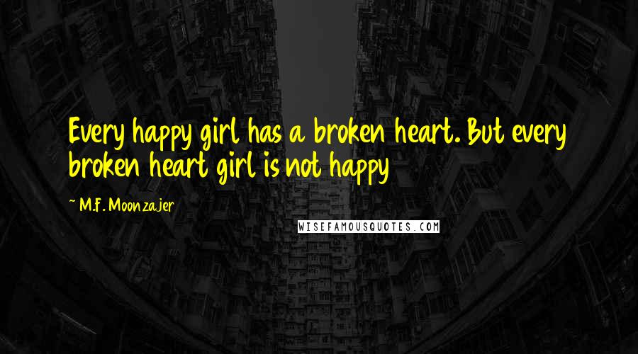 M.F. Moonzajer Quotes: Every happy girl has a broken heart. But every broken heart girl is not happy