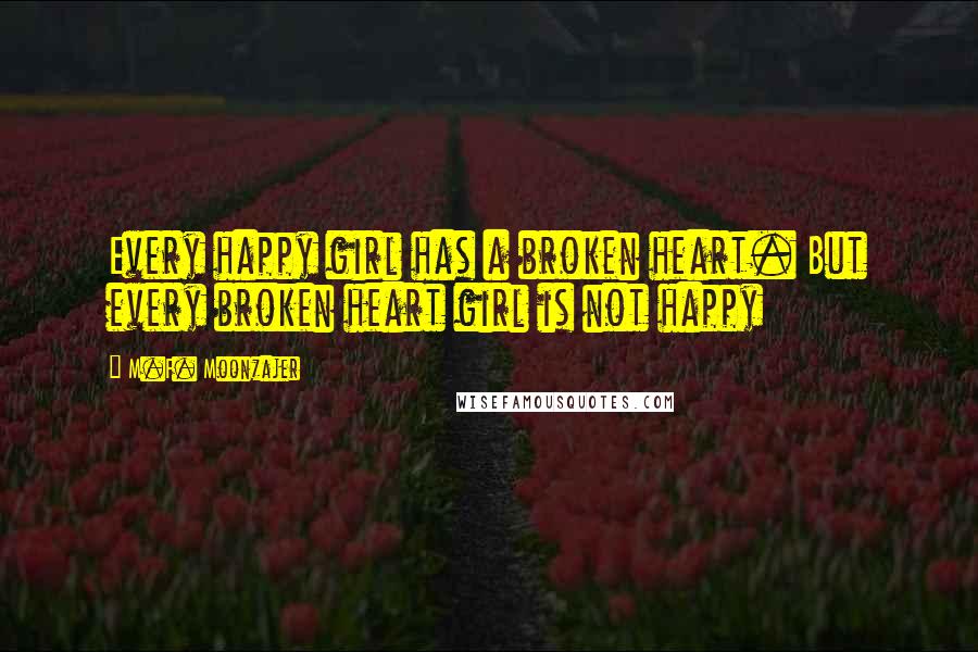 M.F. Moonzajer Quotes: Every happy girl has a broken heart. But every broken heart girl is not happy