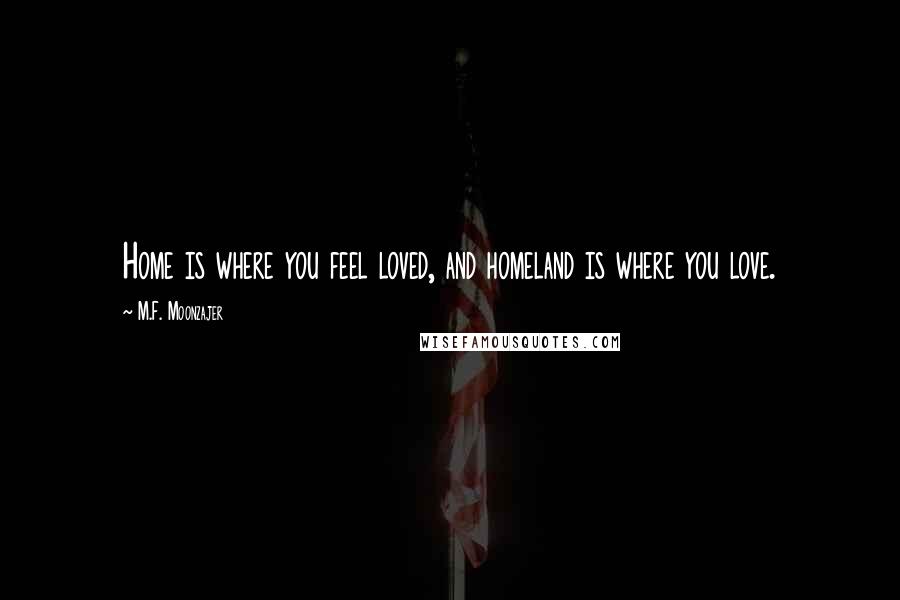 M.F. Moonzajer Quotes: Home is where you feel loved, and homeland is where you love.