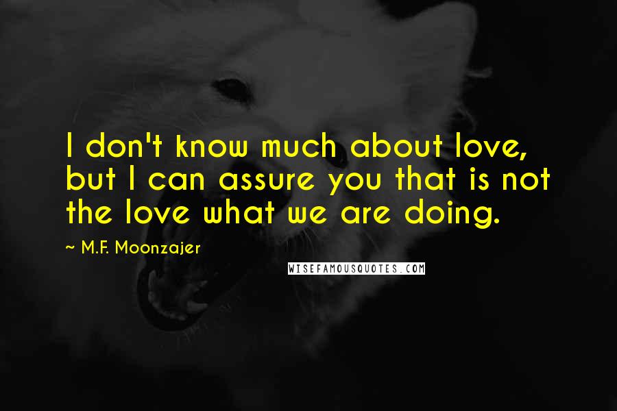 M.F. Moonzajer Quotes: I don't know much about love, but I can assure you that is not the love what we are doing.