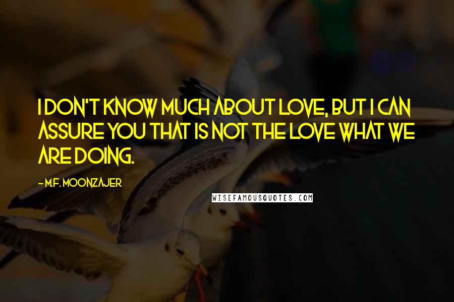 M.F. Moonzajer Quotes: I don't know much about love, but I can assure you that is not the love what we are doing.