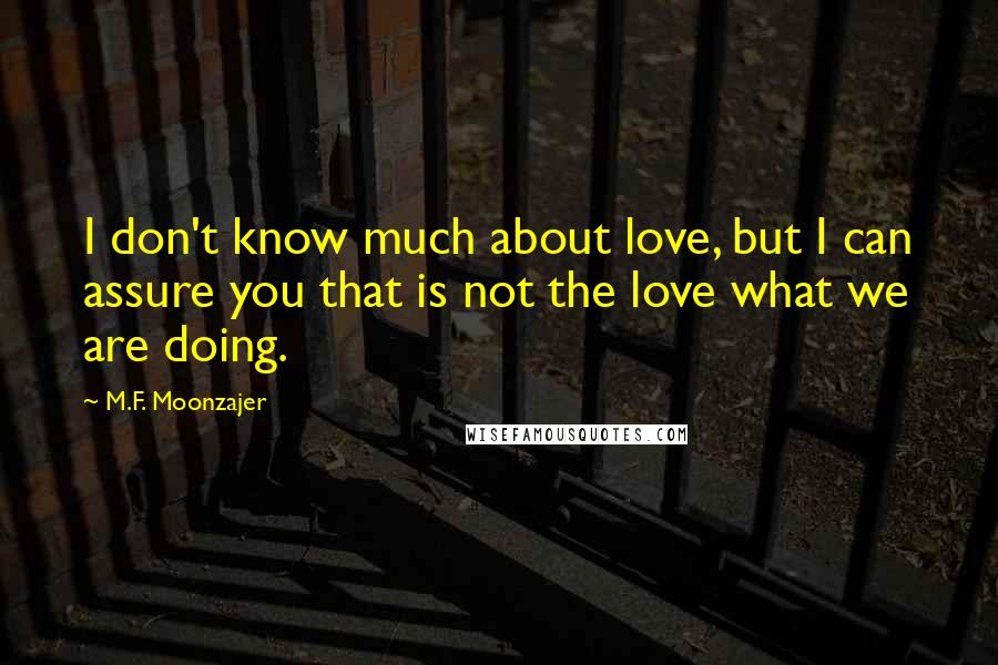 M.F. Moonzajer Quotes: I don't know much about love, but I can assure you that is not the love what we are doing.