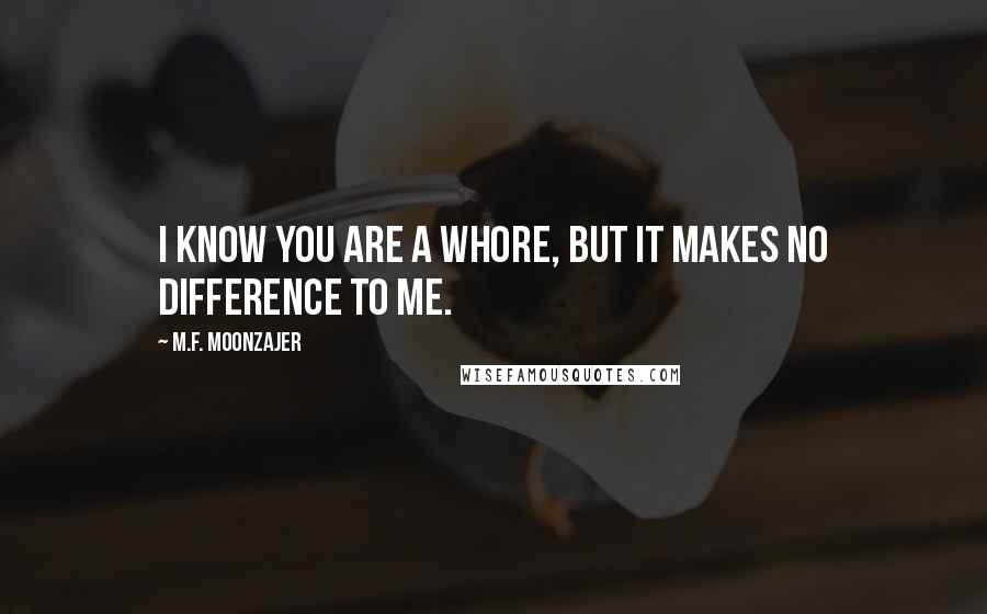 M.F. Moonzajer Quotes: I know you are a whore, but it makes no difference to me.