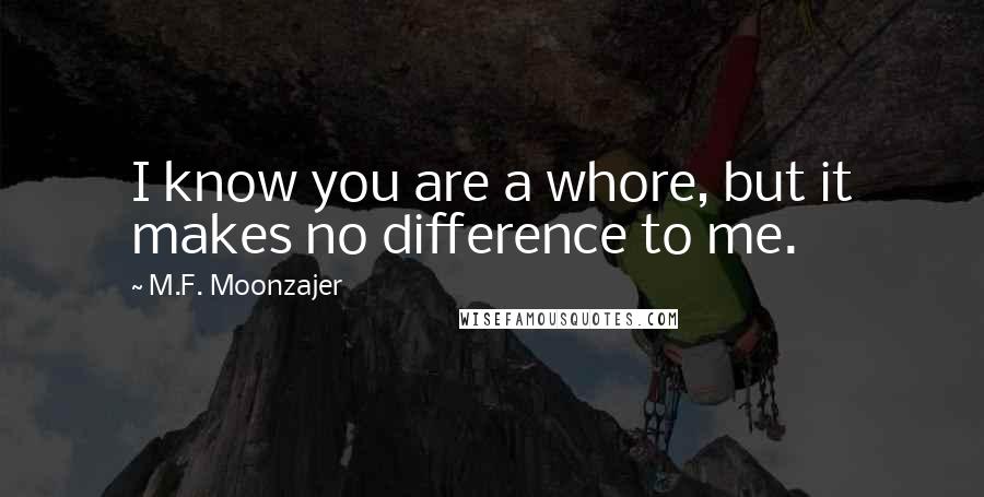 M.F. Moonzajer Quotes: I know you are a whore, but it makes no difference to me.