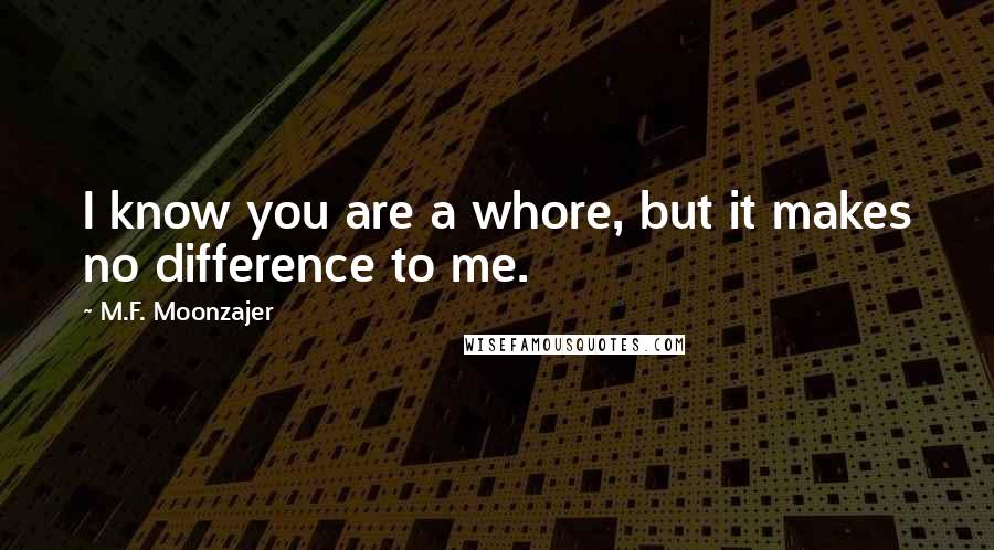 M.F. Moonzajer Quotes: I know you are a whore, but it makes no difference to me.