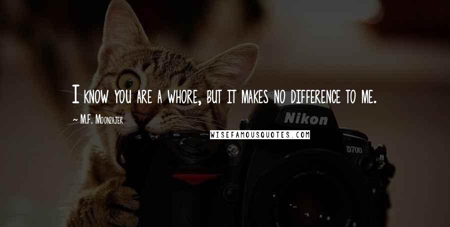 M.F. Moonzajer Quotes: I know you are a whore, but it makes no difference to me.