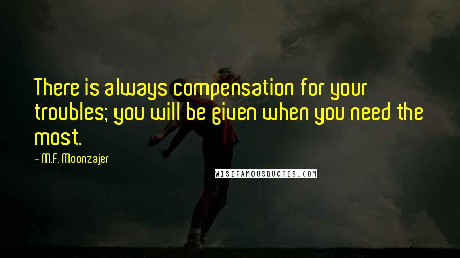 M.F. Moonzajer Quotes: There is always compensation for your troubles; you will be given when you need the most.