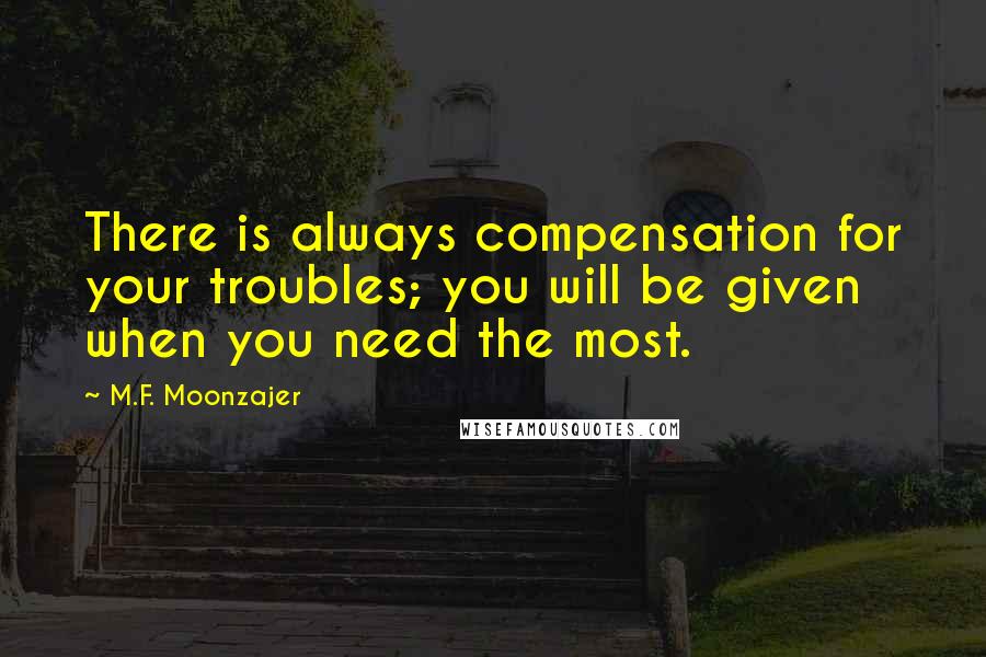 M.F. Moonzajer Quotes: There is always compensation for your troubles; you will be given when you need the most.