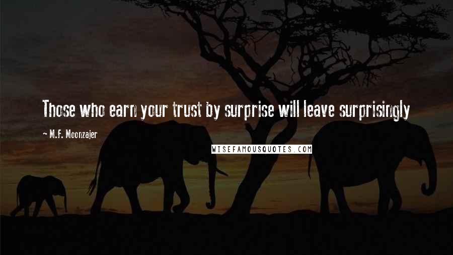 M.F. Moonzajer Quotes: Those who earn your trust by surprise will leave surprisingly