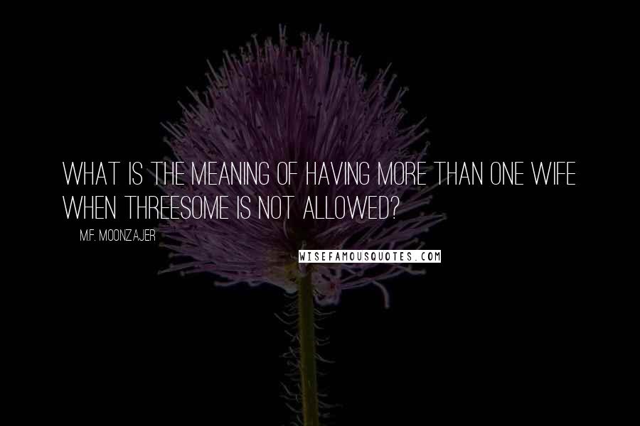 M.F. Moonzajer Quotes: What is the meaning of having more than one wife when threesome is not allowed?