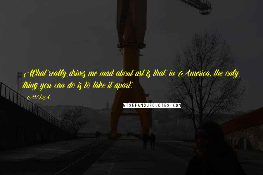 M.I.A. Quotes: What really drives me mad about art is that, in America, the only thing you can do is to take it apart.