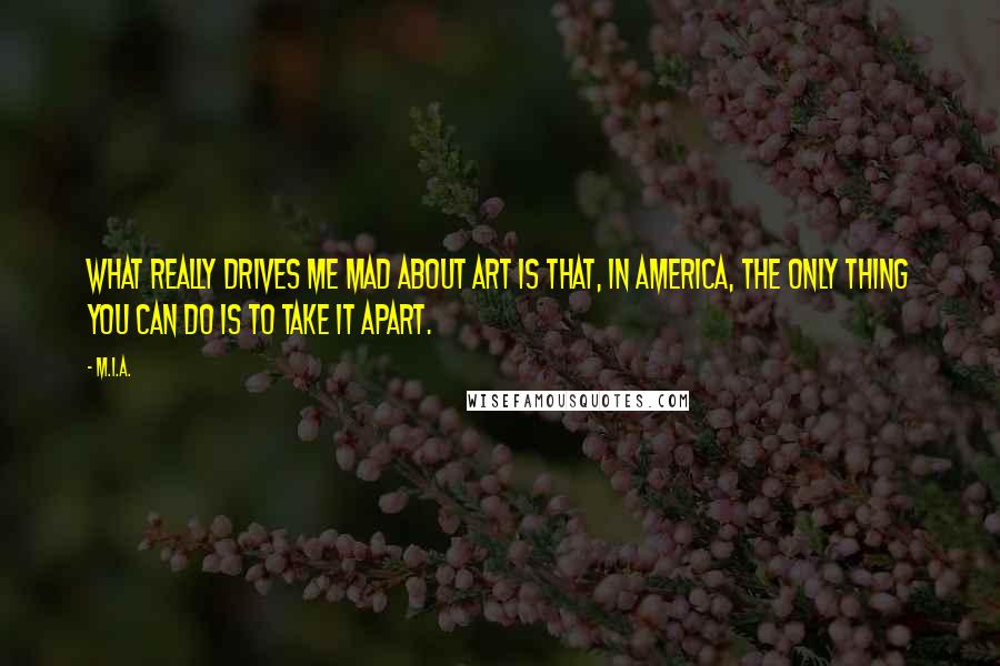 M.I.A. Quotes: What really drives me mad about art is that, in America, the only thing you can do is to take it apart.