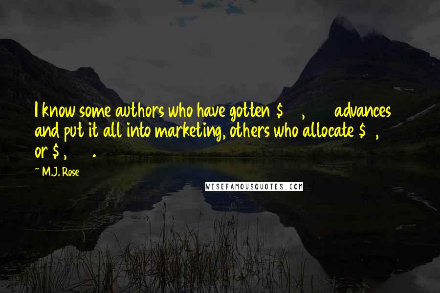 M.J. Rose Quotes: I know some authors who have gotten $25,000 advances and put it all into marketing, others who allocate $5,000 or $1,000.