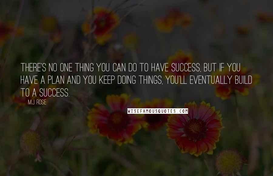 M.J. Rose Quotes: There's no one thing you can do to have success, but if you have a plan and you keep doing things, you'll eventually build to a success.