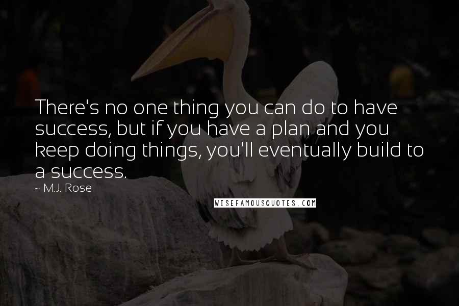 M.J. Rose Quotes: There's no one thing you can do to have success, but if you have a plan and you keep doing things, you'll eventually build to a success.