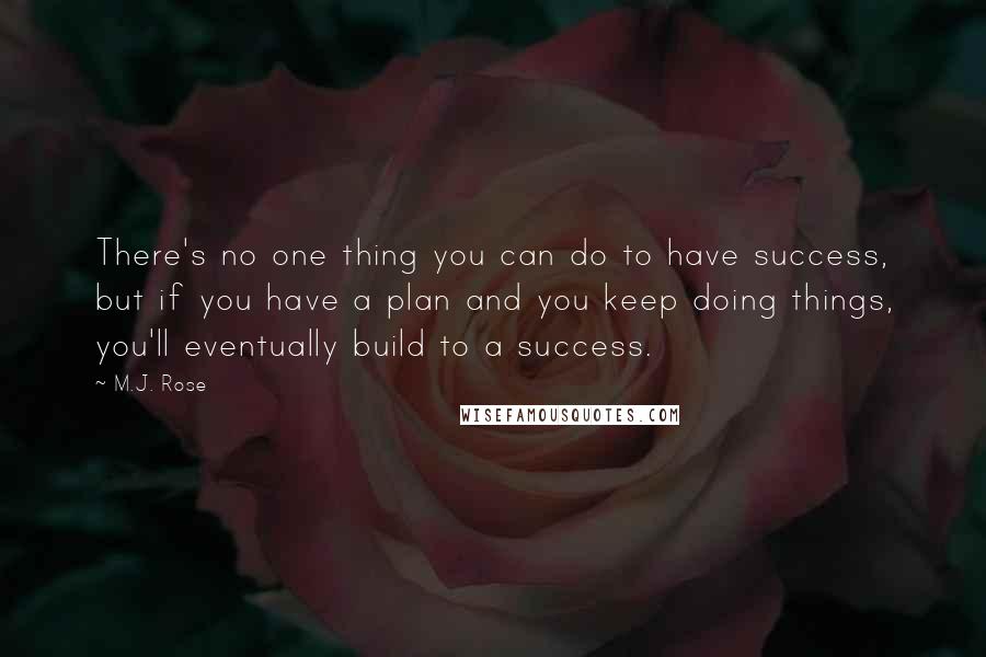 M.J. Rose Quotes: There's no one thing you can do to have success, but if you have a plan and you keep doing things, you'll eventually build to a success.