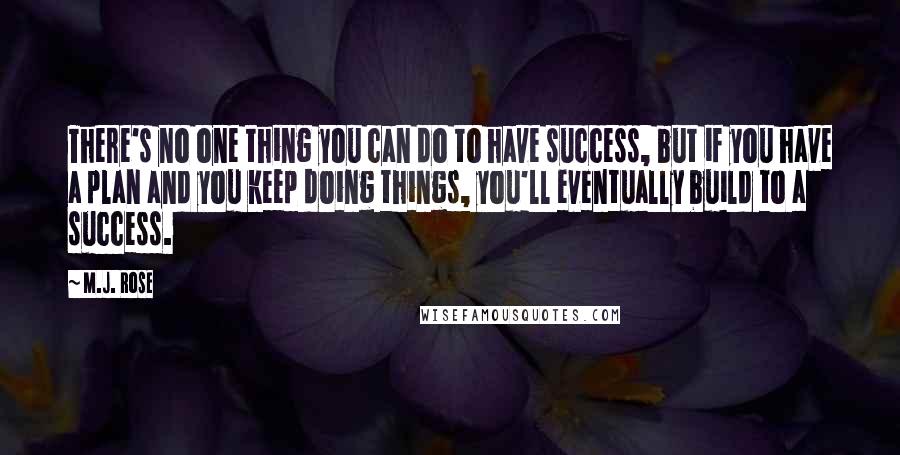 M.J. Rose Quotes: There's no one thing you can do to have success, but if you have a plan and you keep doing things, you'll eventually build to a success.