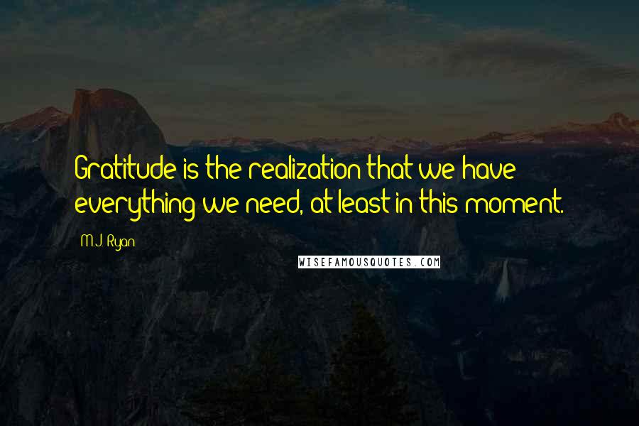 M.J. Ryan Quotes: Gratitude is the realization that we have everything we need, at least in this moment.