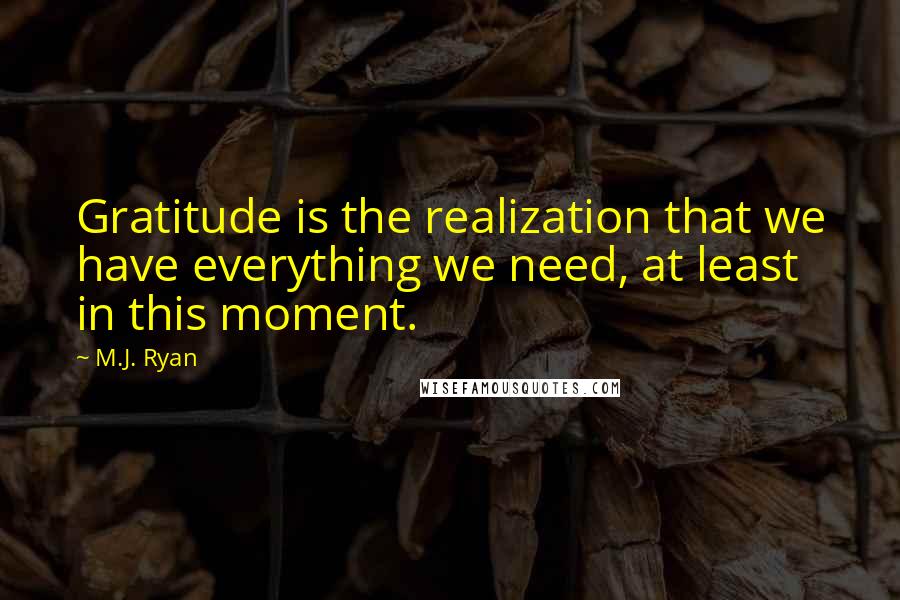 M.J. Ryan Quotes: Gratitude is the realization that we have everything we need, at least in this moment.