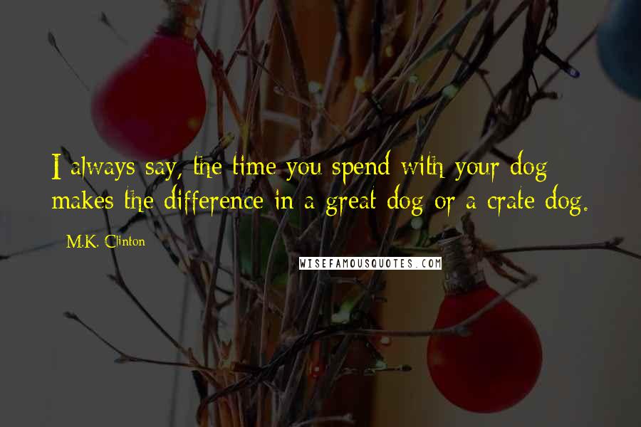M.K. Clinton Quotes: I always say, the time you spend with your dog makes the difference in a great dog or a crate dog.