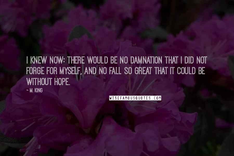 M. King Quotes: I knew now: there would be no damnation that I did not forge for myself, and no fall so great that it could be without hope.