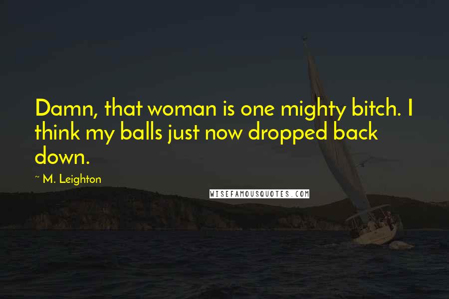 M. Leighton Quotes: Damn, that woman is one mighty bitch. I think my balls just now dropped back down.