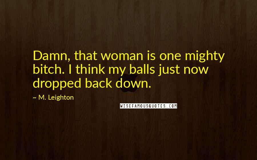 M. Leighton Quotes: Damn, that woman is one mighty bitch. I think my balls just now dropped back down.