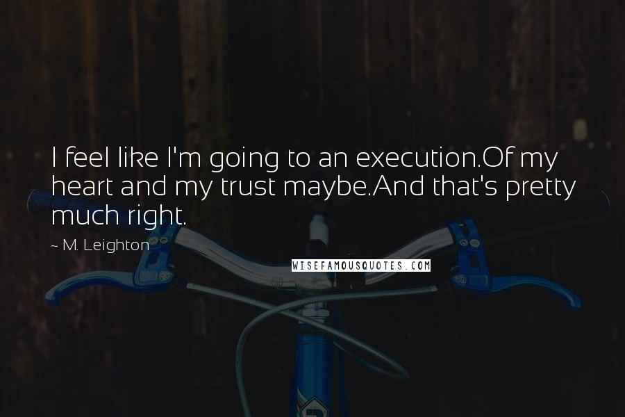 M. Leighton Quotes: I feel like I'm going to an execution.Of my heart and my trust maybe.And that's pretty much right.