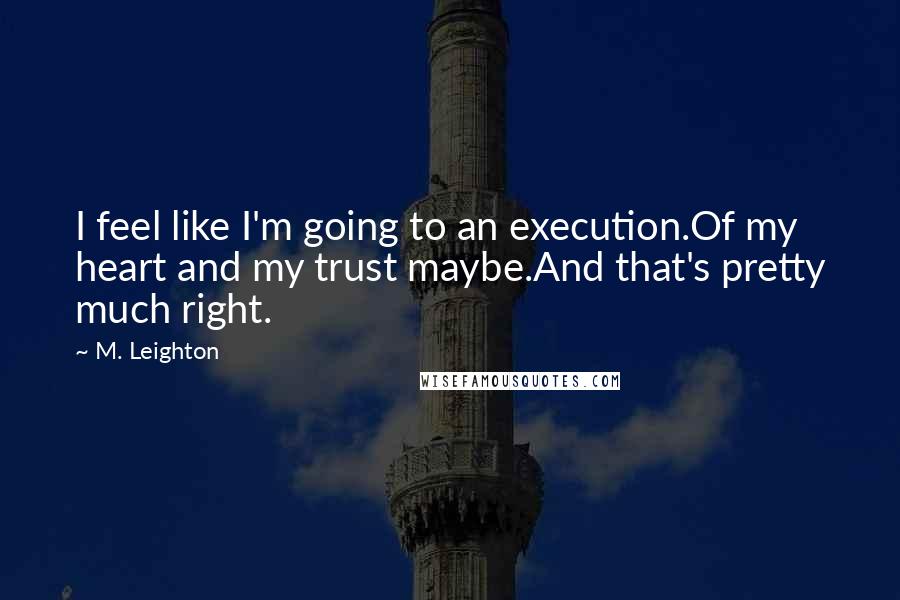 M. Leighton Quotes: I feel like I'm going to an execution.Of my heart and my trust maybe.And that's pretty much right.