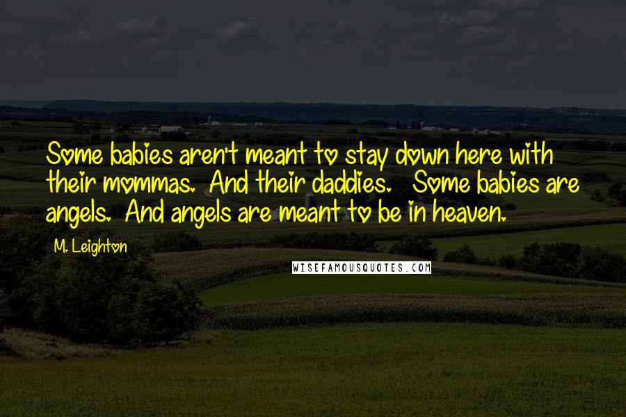 M. Leighton Quotes: Some babies aren't meant to stay down here with their mommas.  And their daddies.   Some babies are angels.  And angels are meant to be in heaven.