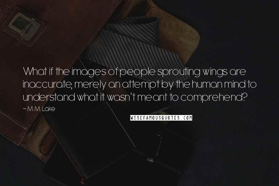 M.M. Lake Quotes: What if the images of people sprouting wings are inaccurate, merely an attempt by the human mind to understand what it wasn't meant to comprehend?