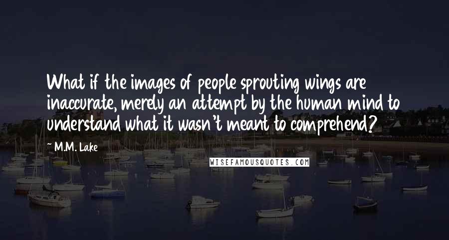 M.M. Lake Quotes: What if the images of people sprouting wings are inaccurate, merely an attempt by the human mind to understand what it wasn't meant to comprehend?