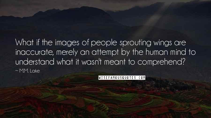 M.M. Lake Quotes: What if the images of people sprouting wings are inaccurate, merely an attempt by the human mind to understand what it wasn't meant to comprehend?