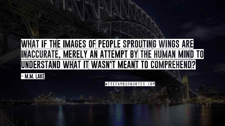 M.M. Lake Quotes: What if the images of people sprouting wings are inaccurate, merely an attempt by the human mind to understand what it wasn't meant to comprehend?