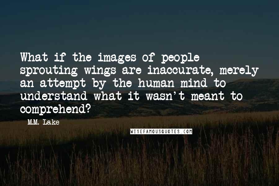 M.M. Lake Quotes: What if the images of people sprouting wings are inaccurate, merely an attempt by the human mind to understand what it wasn't meant to comprehend?