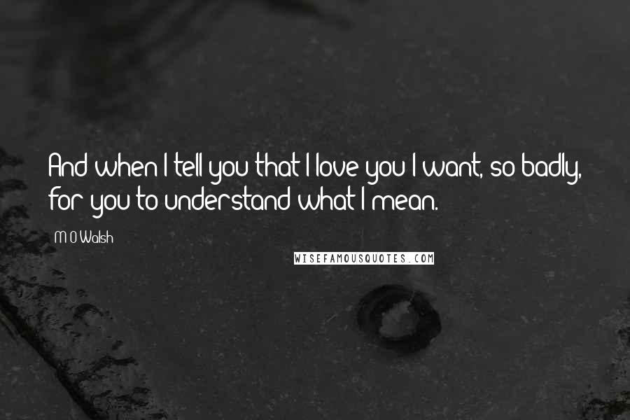 M O Walsh Quotes: And when I tell you that I love you I want, so badly, for you to understand what I mean.