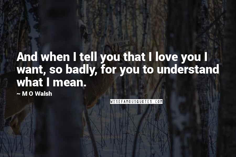 M O Walsh Quotes: And when I tell you that I love you I want, so badly, for you to understand what I mean.