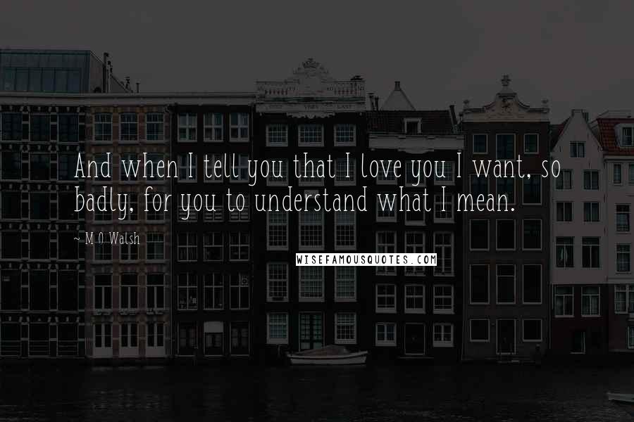 M O Walsh Quotes: And when I tell you that I love you I want, so badly, for you to understand what I mean.