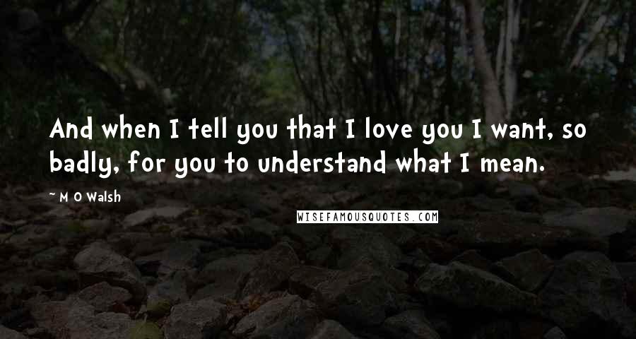 M O Walsh Quotes: And when I tell you that I love you I want, so badly, for you to understand what I mean.