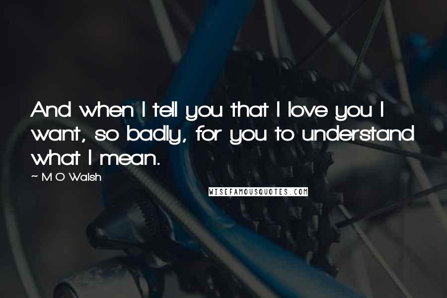 M O Walsh Quotes: And when I tell you that I love you I want, so badly, for you to understand what I mean.